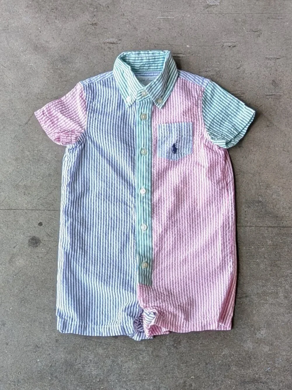 Ralph Lauren Cotton Seersucker Fun Shortall Blue Green Pink One-Piece size 9M